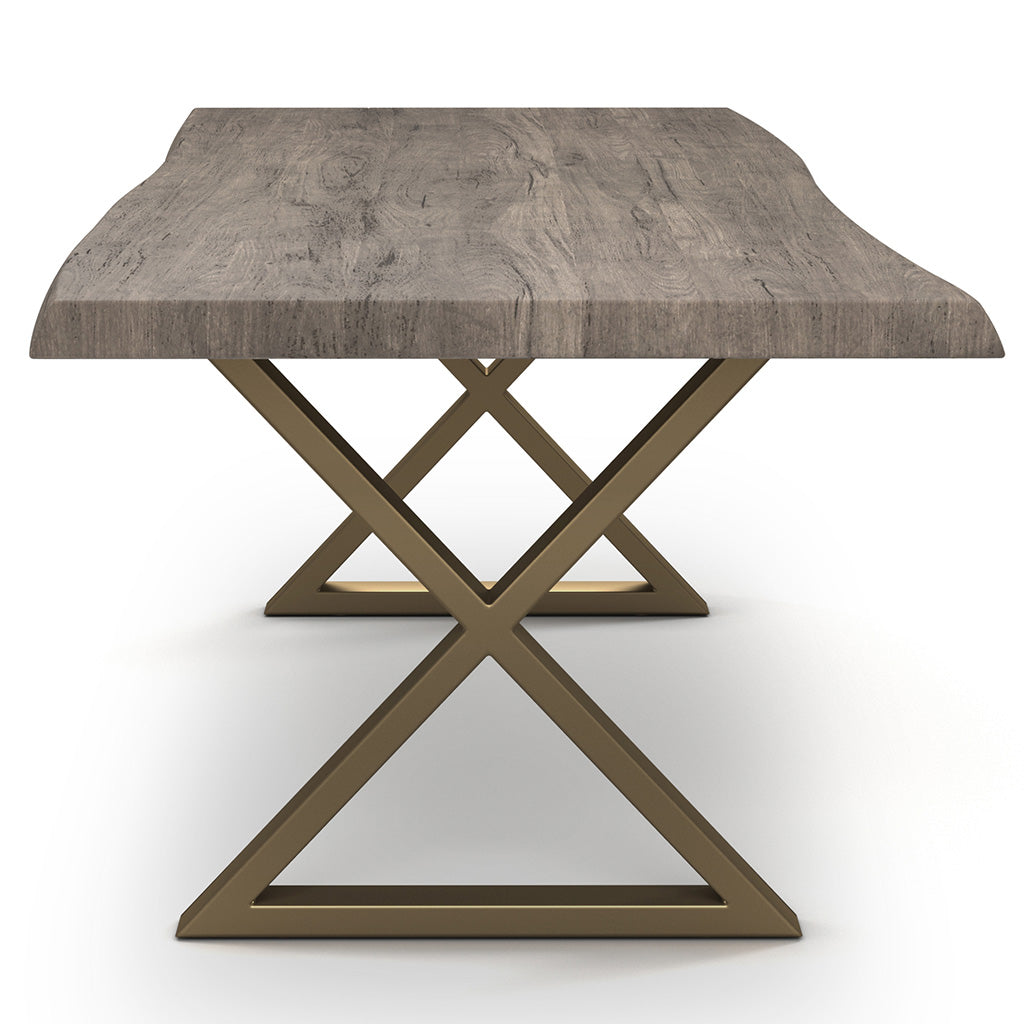 Brooks - Dining Table - X Base - 40" x 116" - Sandblasted Grey Top - Brass Base