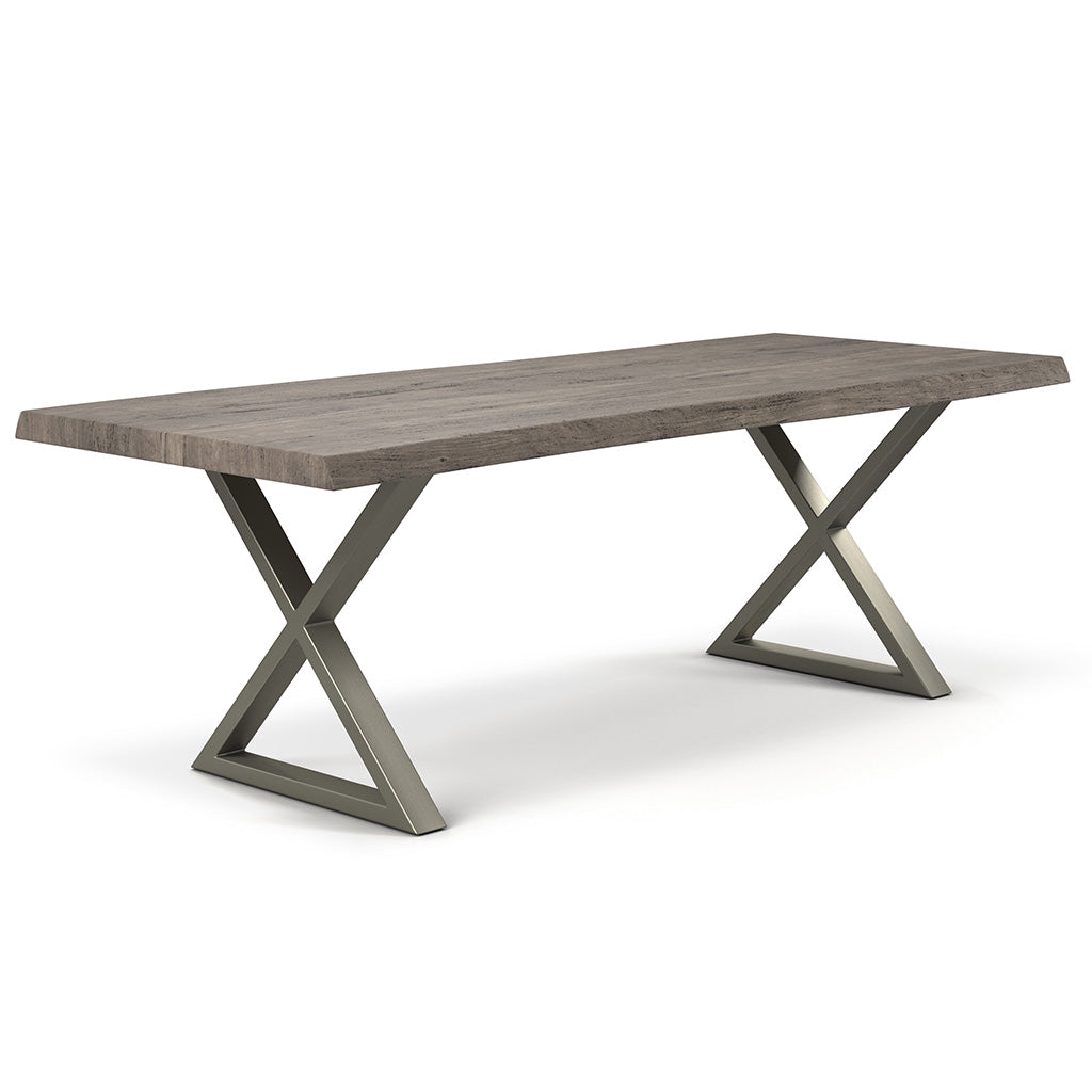 Brooks - Dining Table - X Base - 40" x 116" - Sandblasted Grey Top - Pewter Base