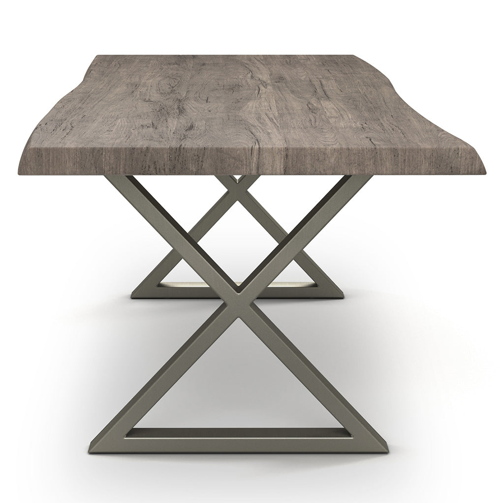 Brooks - Dining Table - X Base - 40" x 116" - Sandblasted Grey Top - Pewter Base