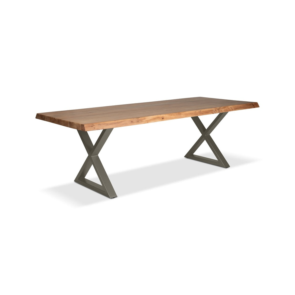 Brooks - Dining Table - X Base - 40" x 116" - Teak Top - Pewter Base