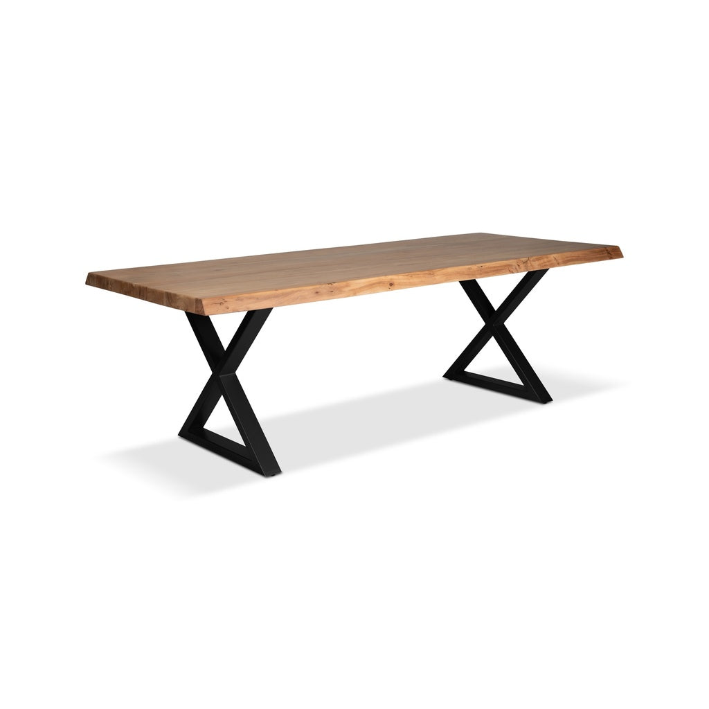 Brooks - Dining Table - X Base - 40" x 116" - Teak Top - Black Base