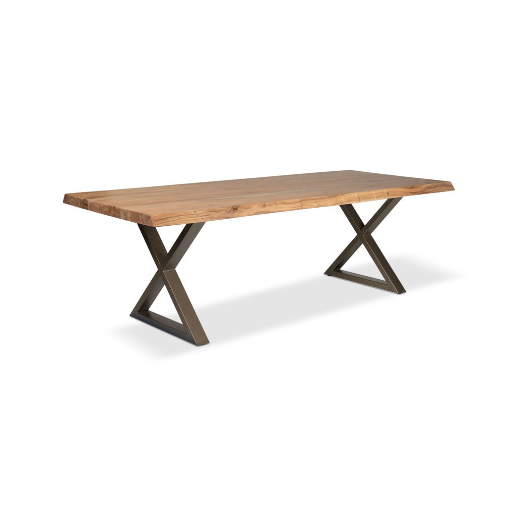 Brooks - Dining Table - X Base - 40" x 116" - Teak Top - Brass Base
