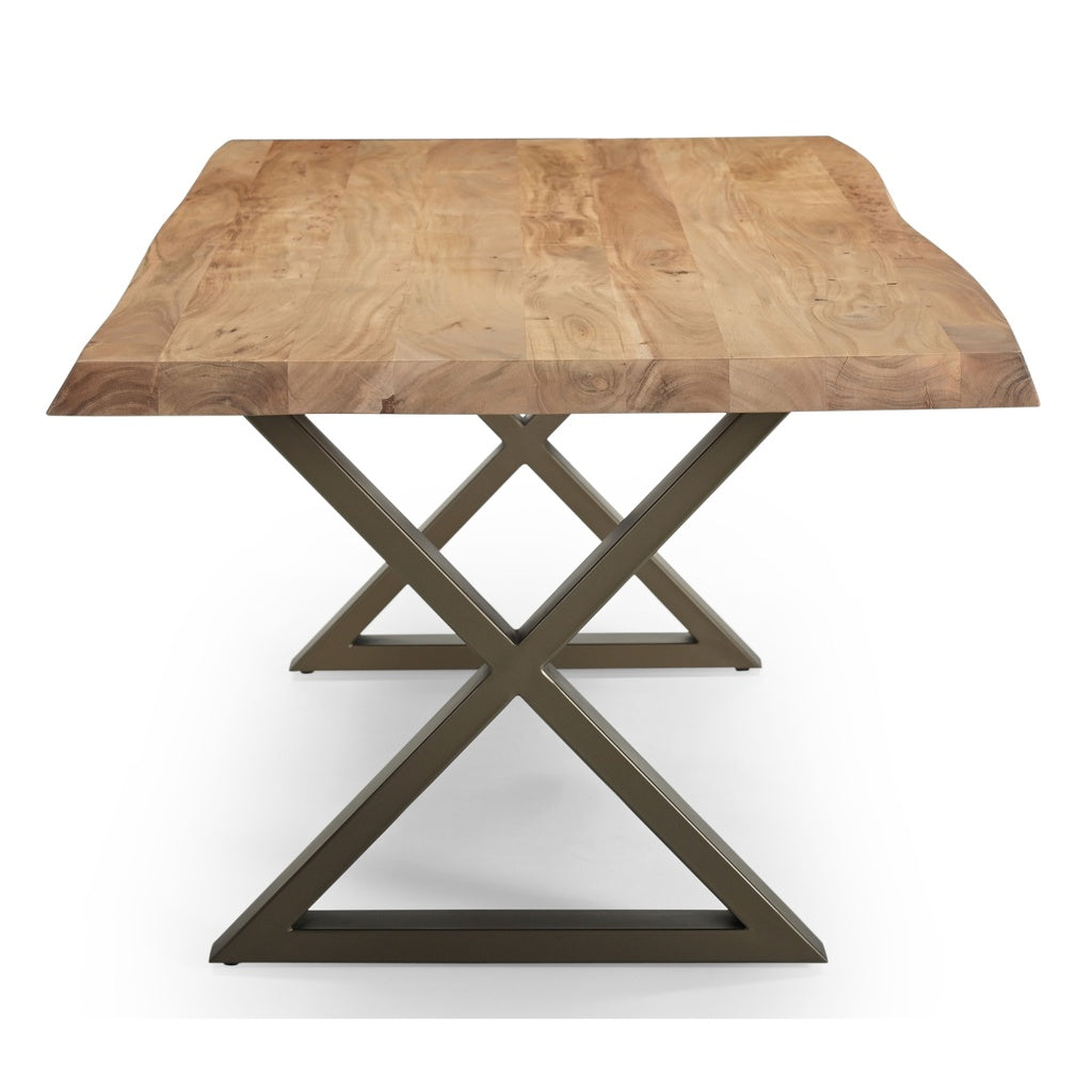 Brooks - Dining Table - X Base - 40" x 79" - Teak Top - Brass Base