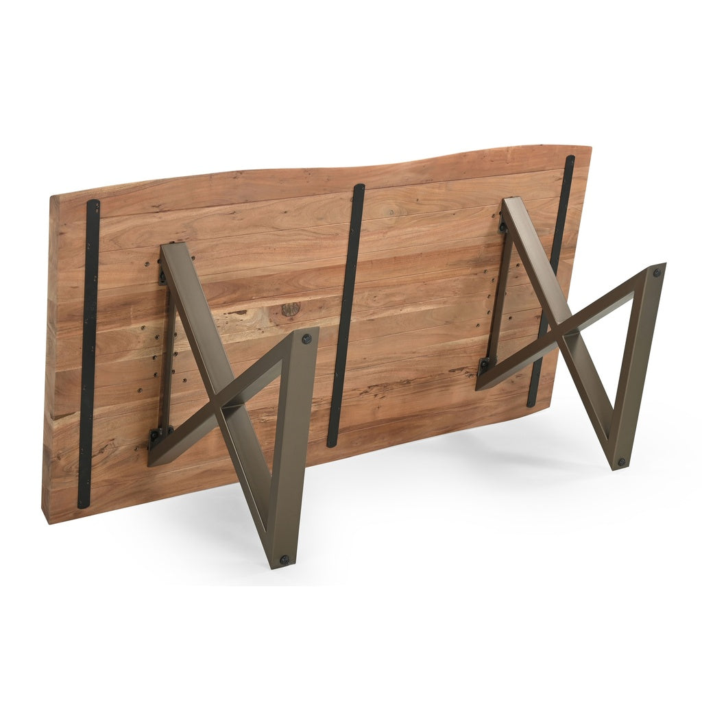 Brooks - Dining Table - X Base - 40" x 79" - Teak Top - Brass Base