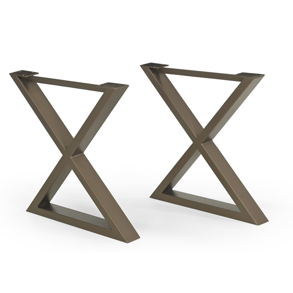 Brooks - Dining Table - X Base - 40" x 79" - Teak Top - Brass Base
