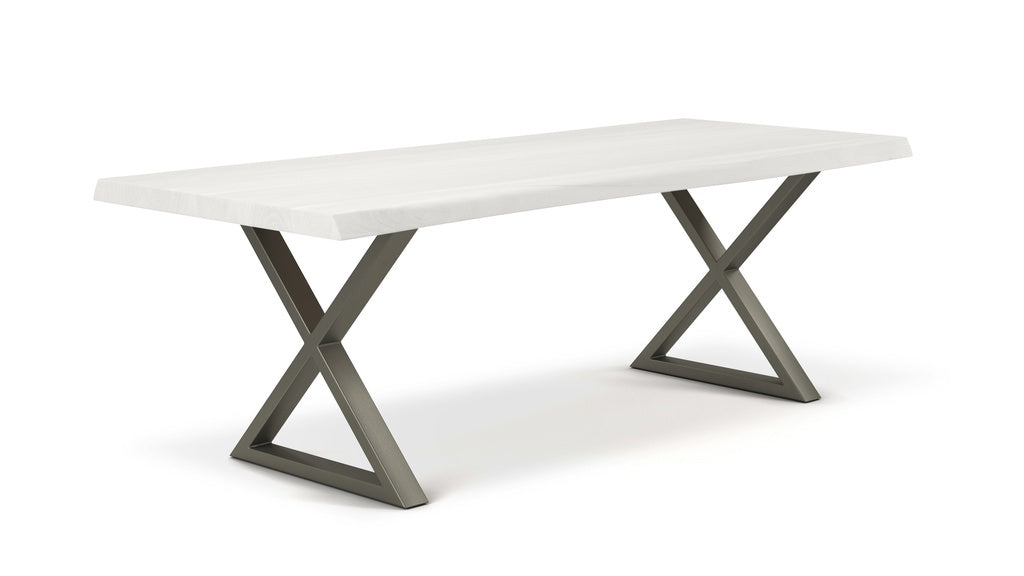 Brooks - Dining Table - X Base - 40" x 116" - White Wash Top - Pewter Base