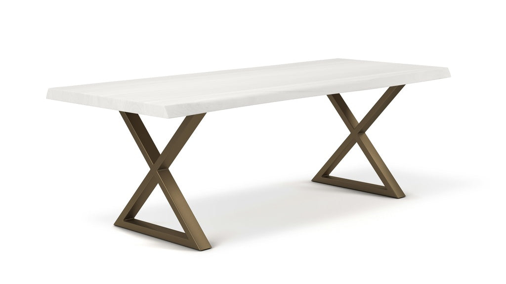 Brooks - Dining Table - X Base - 40" x 116" - White Wash Top - Brass Base
