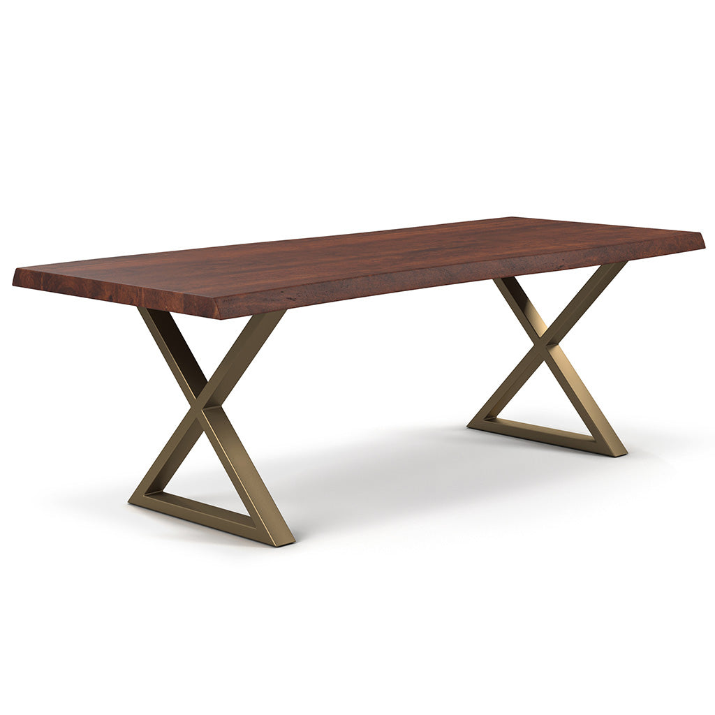 Brooks - Dining Table - X Base - 40" x 116" - Americano Top - Brass Base