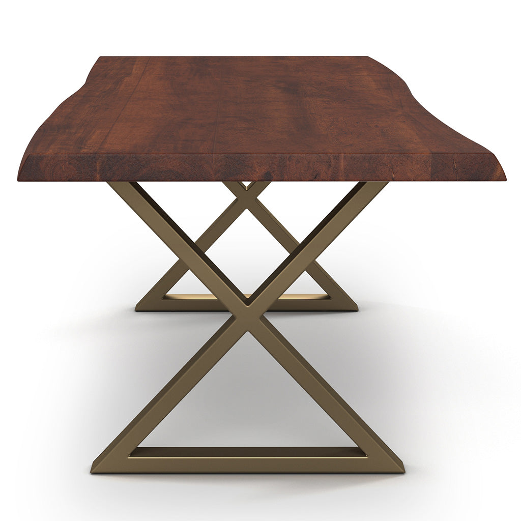 Brooks - Dining Table - X Base - 40" x 116" - Americano Top - Brass Base