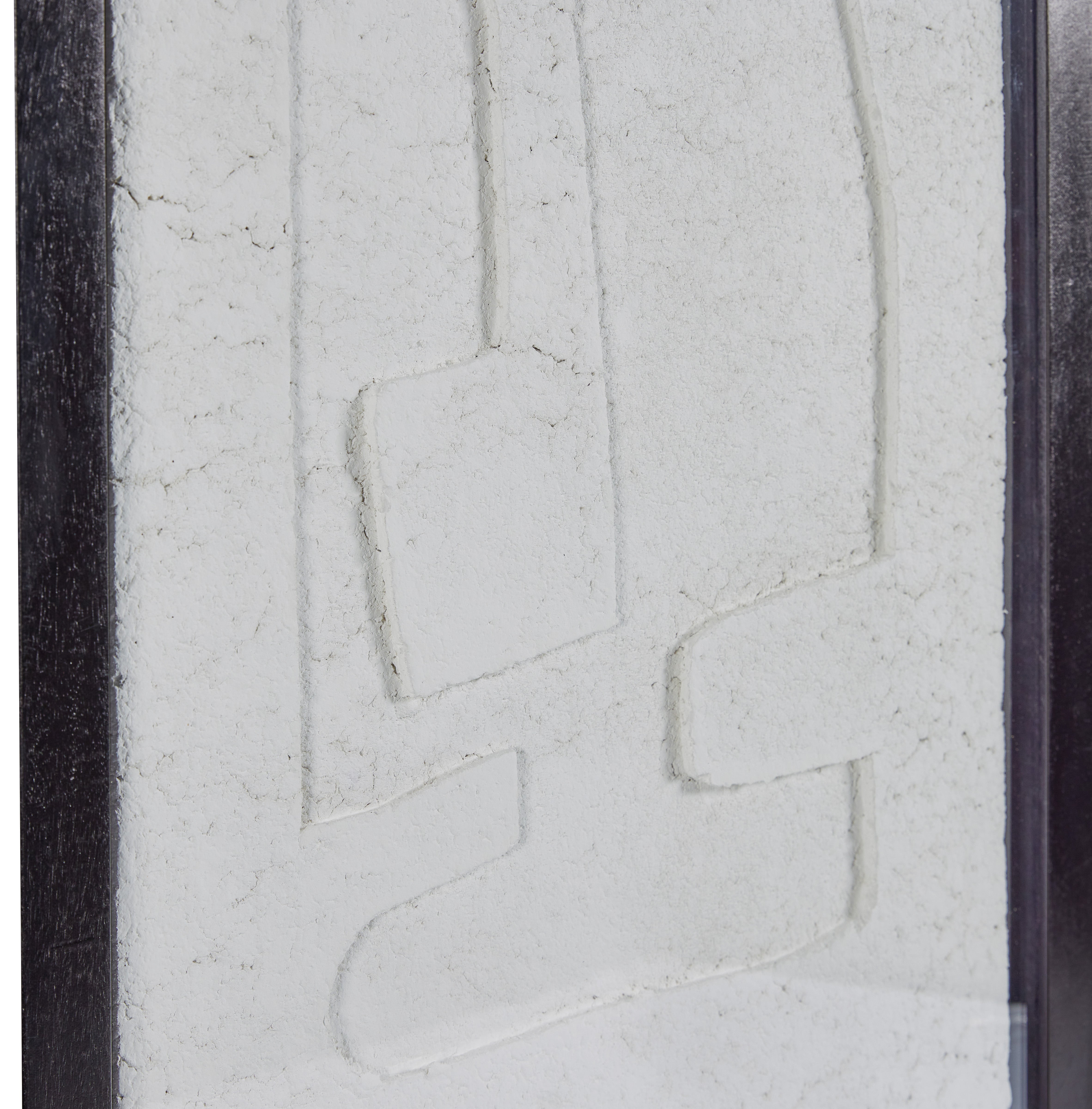 Squared-off White Paper Mache Wall Art in Glass Wooden Frame