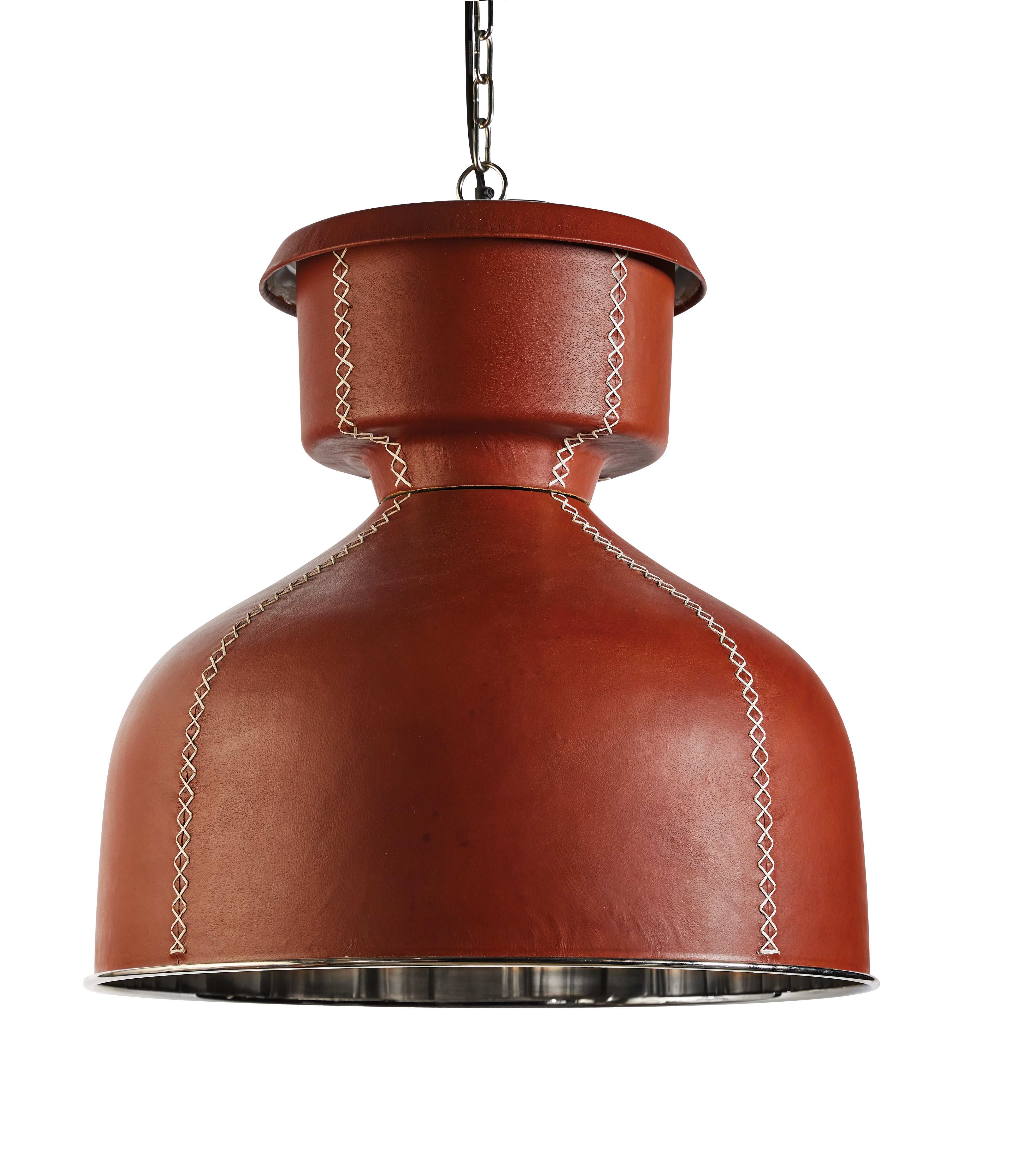 Large Leather Dome Pendant w/ Stitching