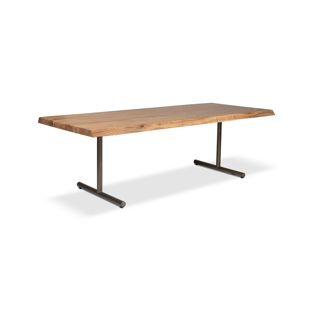 Brooks - Dining Table - T Base - 40" x 116" - Teak Top - Brass Base