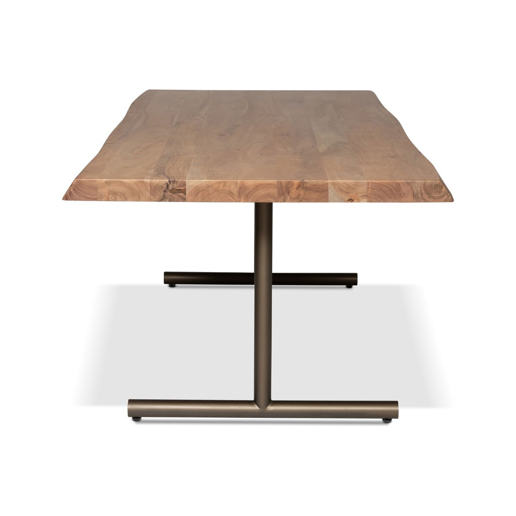 Brooks - Dining Table - T Base - 40" x 116" - Teak Top - Brass Base