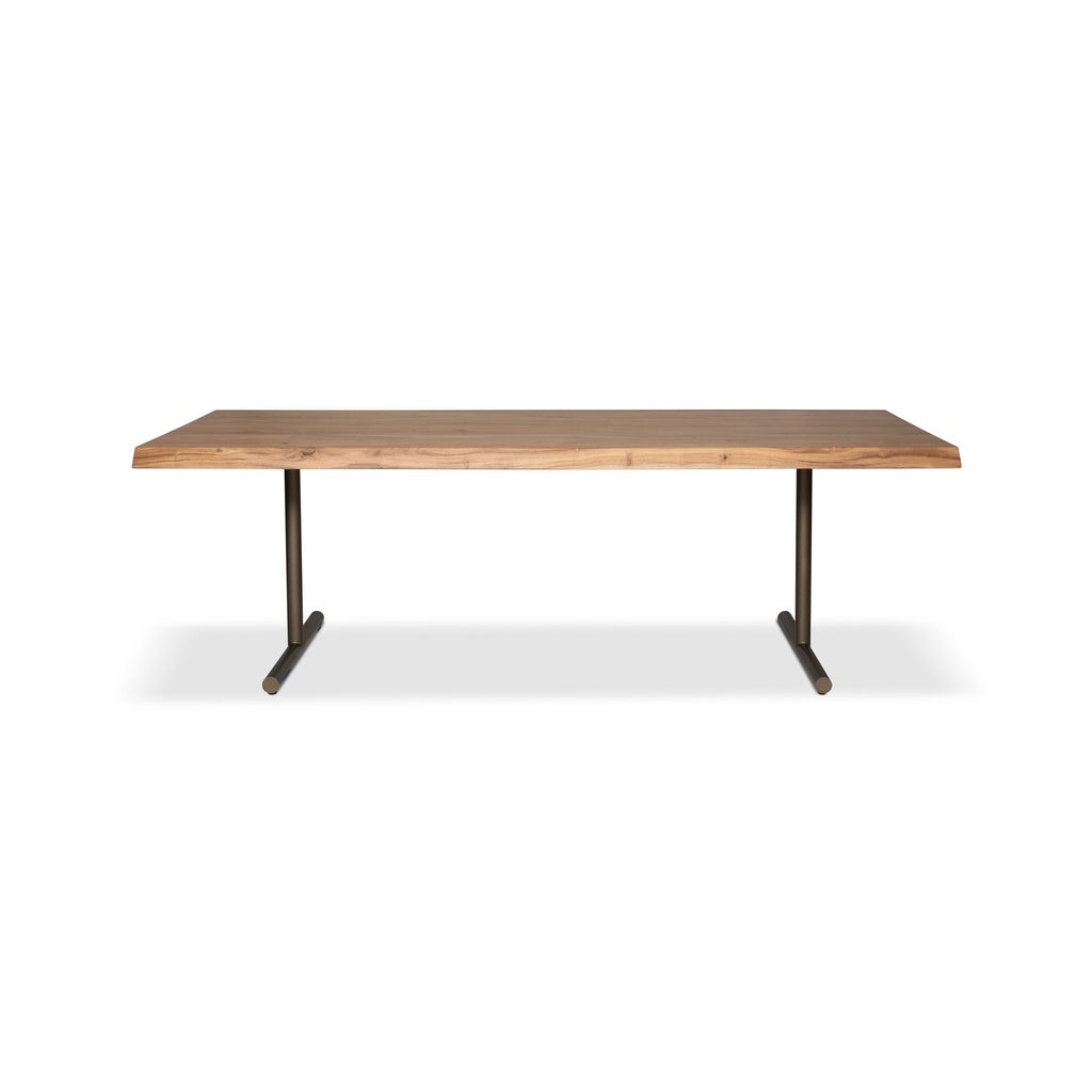 Brooks - Dining Table - T Base - 40" x 116" - Teak Top - Brass Base