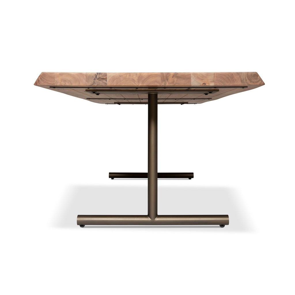 Brooks - Dining Table - T Base - 40" x 116" - Teak Top - Brass Base