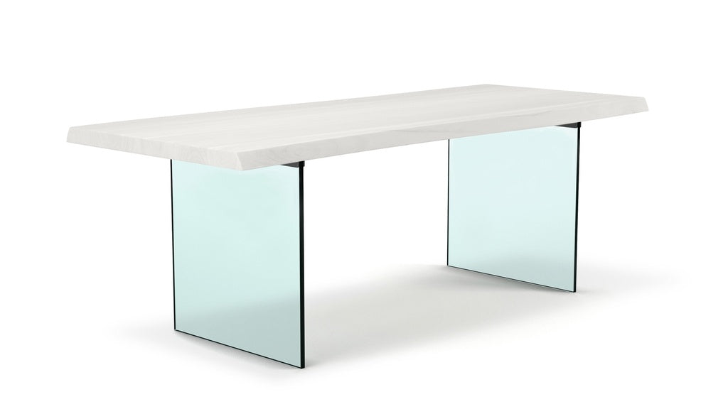 Brooks - Dining Table - Glass Base - 40" x 116" - White Wash Top - Clear Glass Base