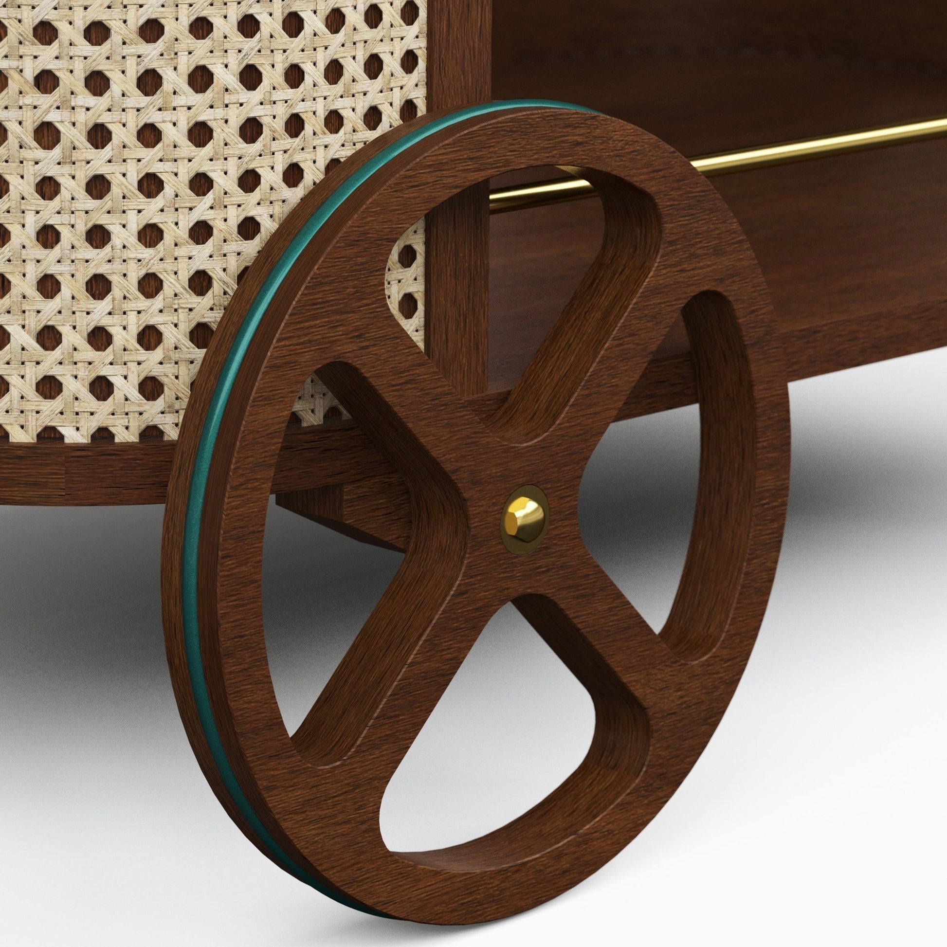 Modern Brazilian - Dinda - Bar Cart - Neutral Brown Frame - Central Designs