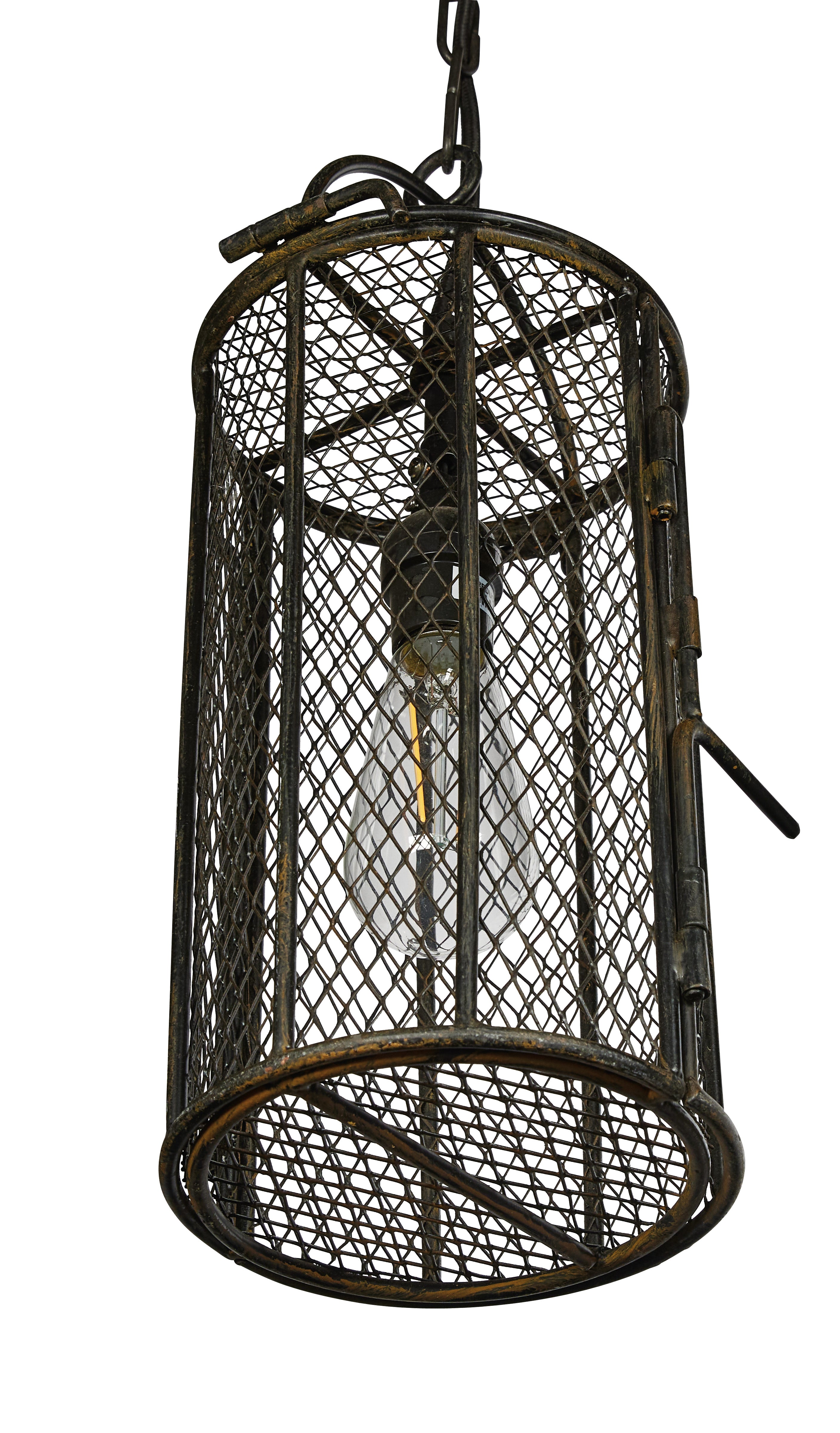 Dye Basket Pendant Light w/ Wrought Iron Accents